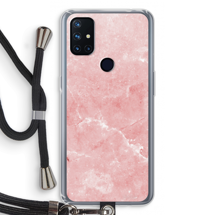 Roze marmer: OnePlus Nord N10 5G Transparant Hoesje met koord