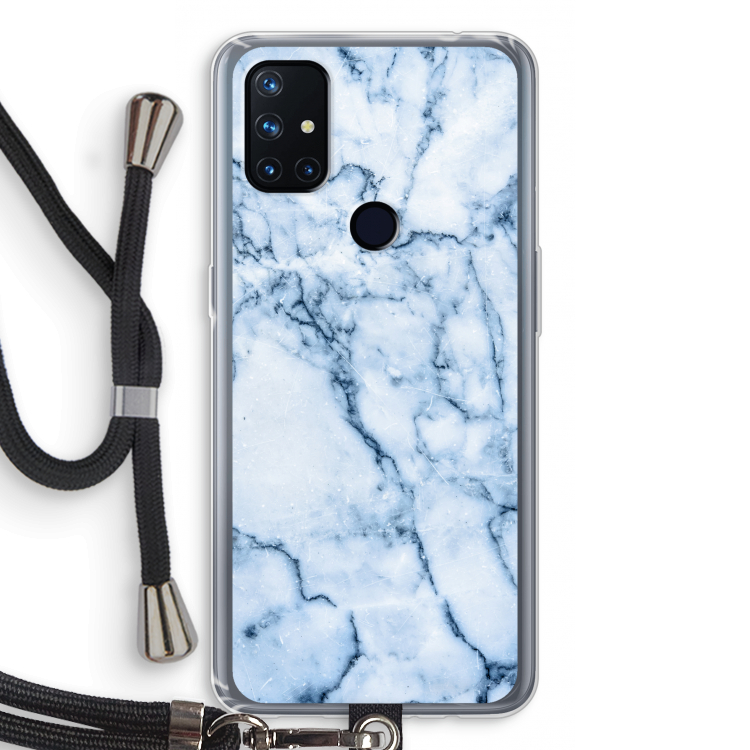 Blauw marmer: OnePlus Nord N10 5G Transparant Hoesje met koord