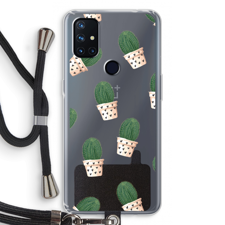 Cactusprint roze: OnePlus Nord N10 5G Transparant Hoesje met koord