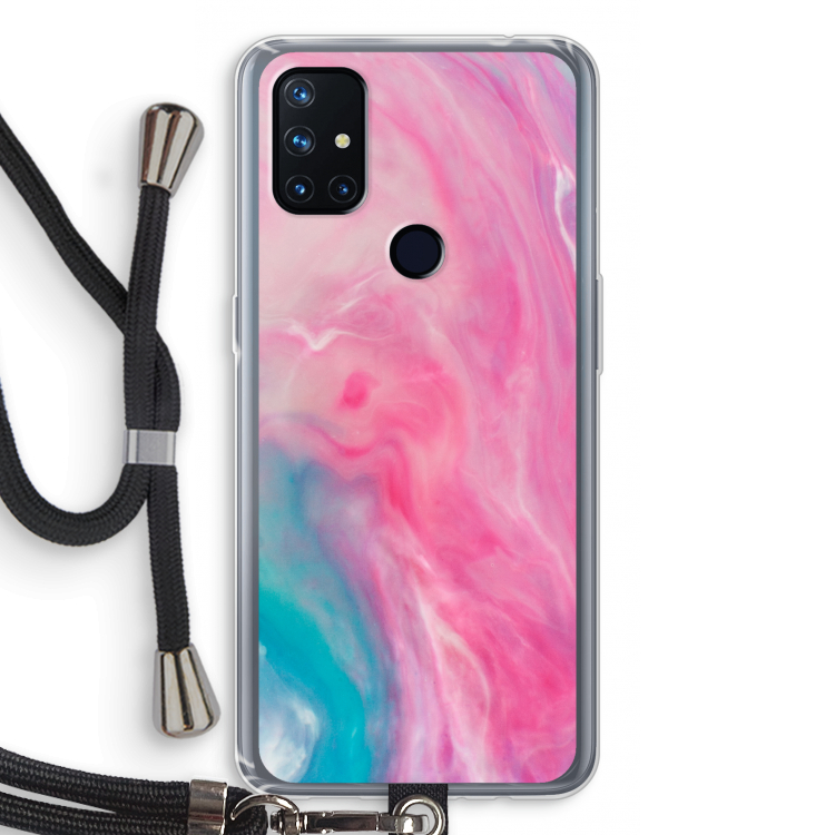 Roze explosie: OnePlus Nord N10 5G Transparant Hoesje met koord