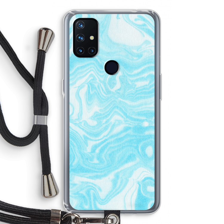Waterverf blauw: OnePlus Nord N10 5G Transparant Hoesje met koord