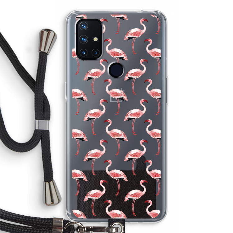 Flamingoprint groen: OnePlus Nord N10 5G Transparant Hoesje met koord