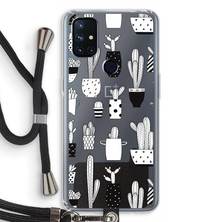 Cactusmotief: OnePlus Nord N10 5G Transparant Hoesje met koord