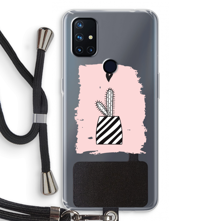 Zwart-wit cactus: OnePlus Nord N10 5G Transparant Hoesje met koord