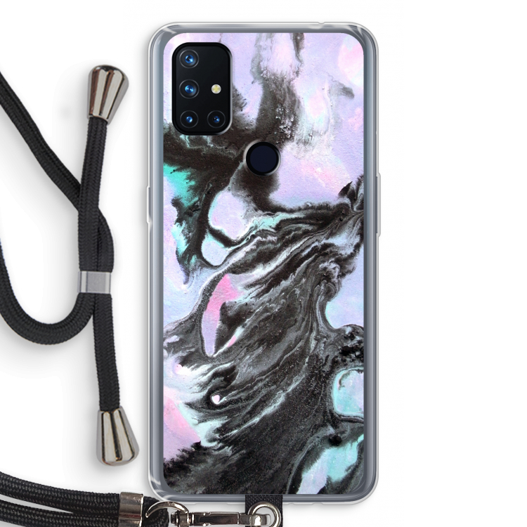 Pastel zwart: OnePlus Nord N10 5G Transparant Hoesje met koord