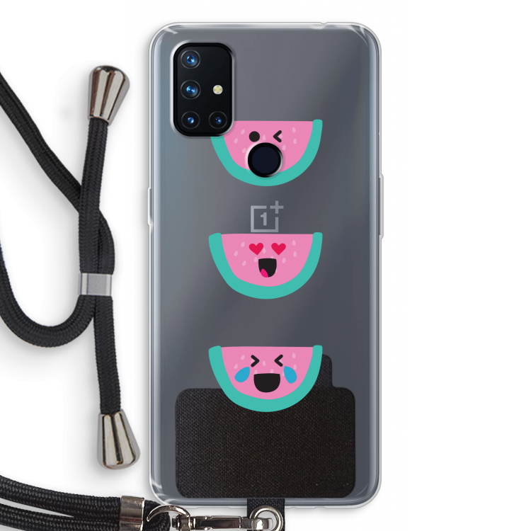 Smiley watermeloen: OnePlus Nord N10 5G Transparant Hoesje met koord
