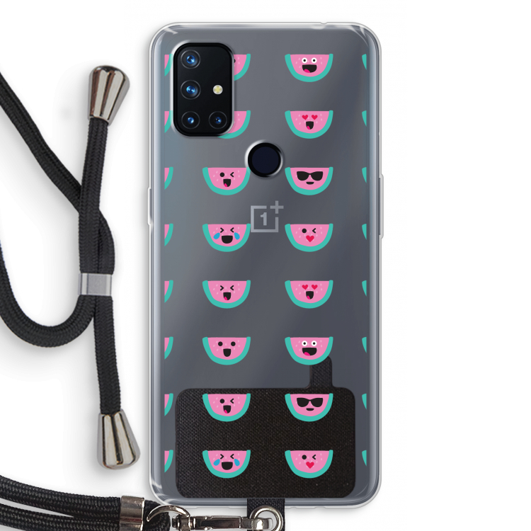 Smiley watermeloenprint: OnePlus Nord N10 5G Transparant Hoesje met koord
