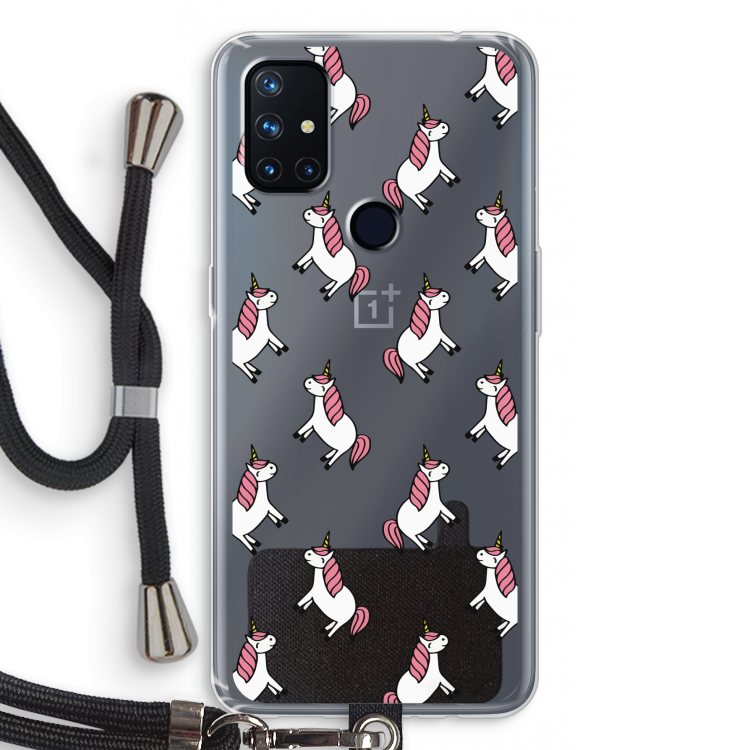 Eenhoorns overal: OnePlus Nord N10 5G Transparant Hoesje met koord