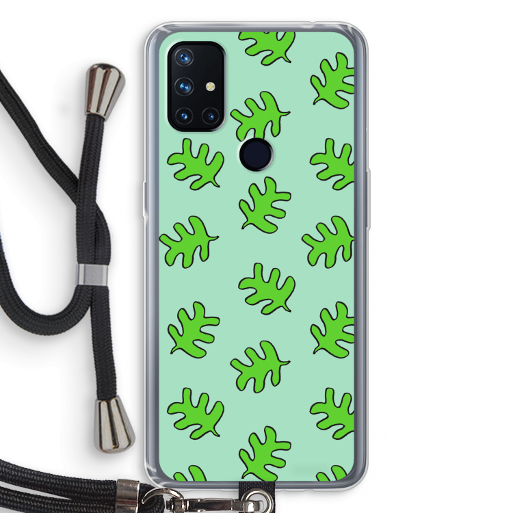 Groene blaadjes: OnePlus Nord N10 5G Transparant Hoesje met koord