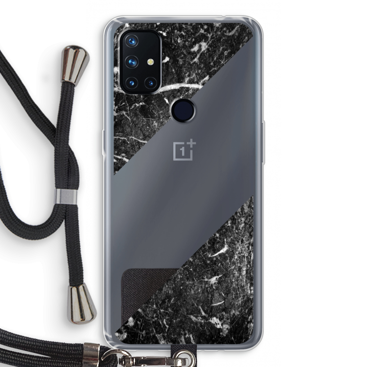 Zwart marmer: OnePlus Nord N10 5G Transparant Hoesje met koord