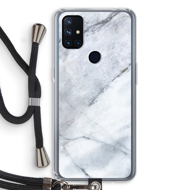 Witte marmer: OnePlus Nord N10 5G Transparant Hoesje met koord