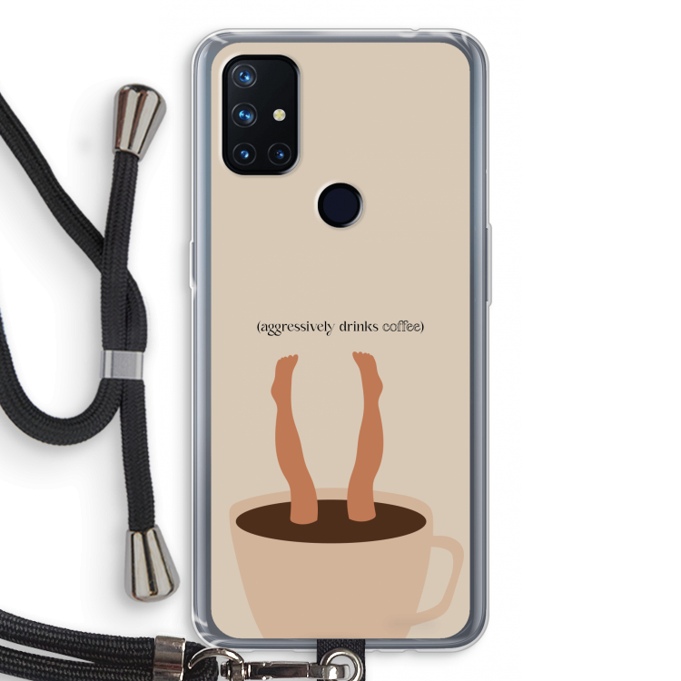 Aggressively drinks coffee: OnePlus Nord N10 5G Transparant Hoesje met koord