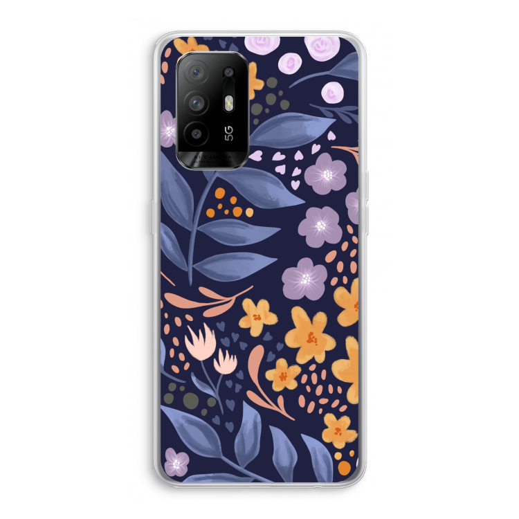 Flowers with blue leaves: Oppo A94 5G Transparant Hoesje