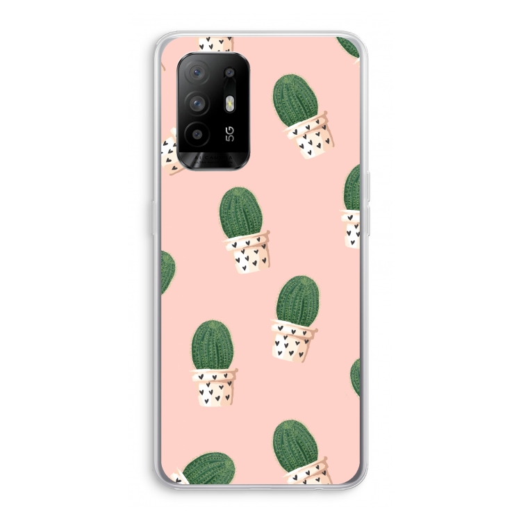 Cactusprint roze: Oppo A94 5G Transparant Hoesje