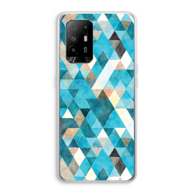 Gekleurde driehoekjes blauw: Oppo A94 5G Transparant Hoesje