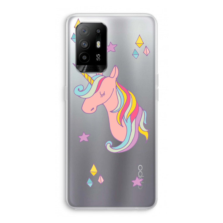 Roze eenhoorn: Oppo A94 5G Transparant Hoesje