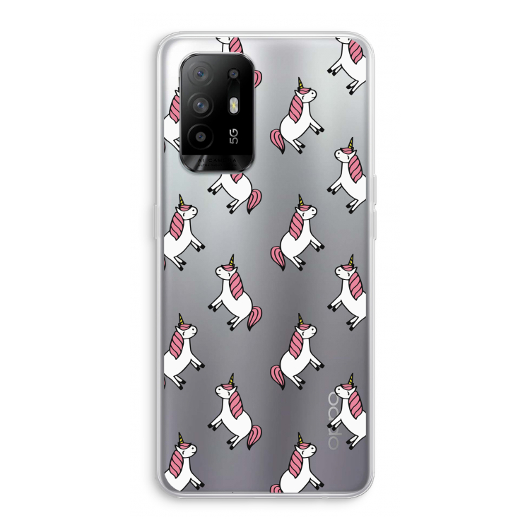 Eenhoorns overal: Oppo A94 5G Transparant Hoesje
