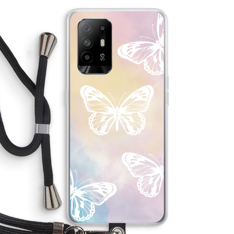 White butterfly: Oppo A94 5G Transparant Hoesje met koord
