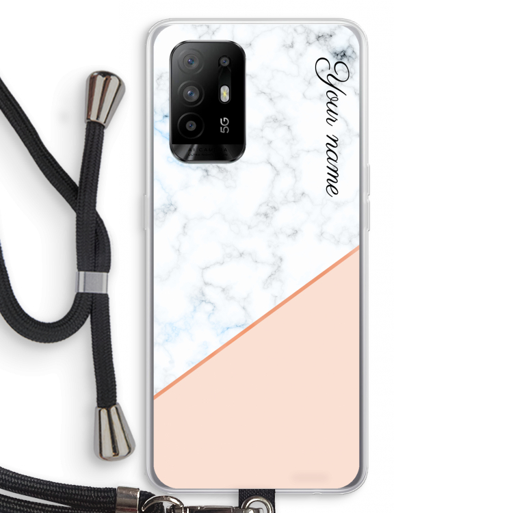 Marmer in stijl: Oppo A94 5G Transparant Hoesje met koord