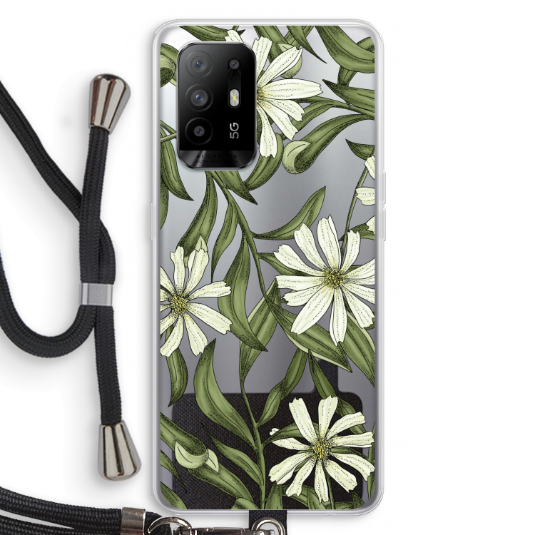 Wit bloemenpatroon: Oppo A94 5G Transparant Hoesje met koord