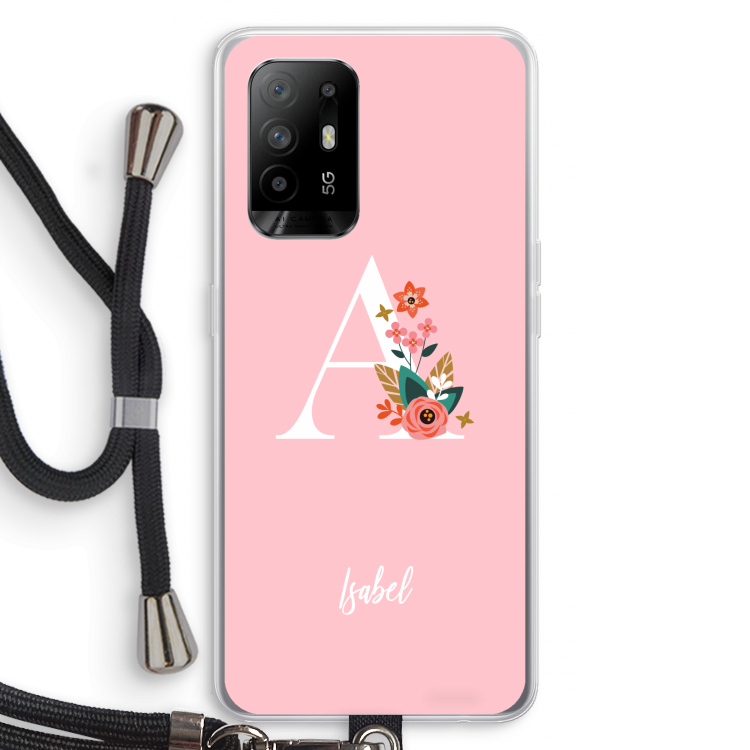 Pink Bouquet: Oppo A94 5G Transparant Hoesje met koord
