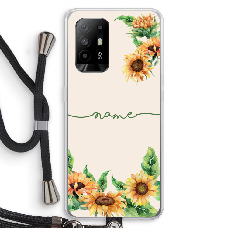 Zonnebloemen: Oppo A94 5G Transparant Hoesje met koord
