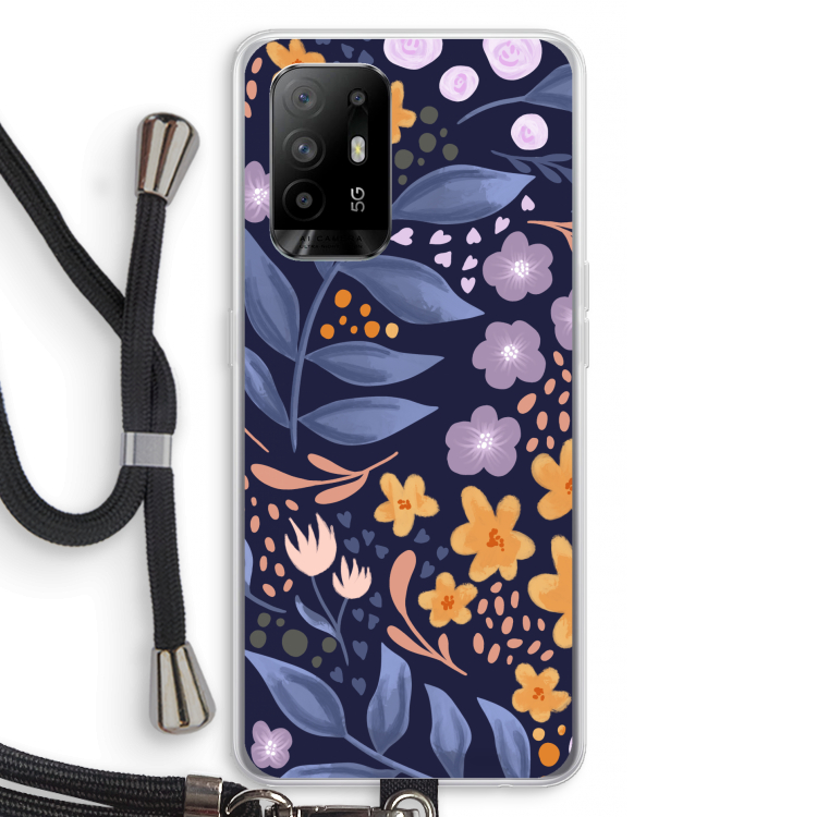 Flowers with blue leaves: Oppo A94 5G Transparant Hoesje met koord