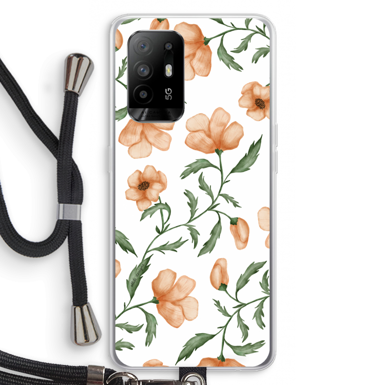 Peachy flowers: Oppo A94 5G Transparant Hoesje met koord