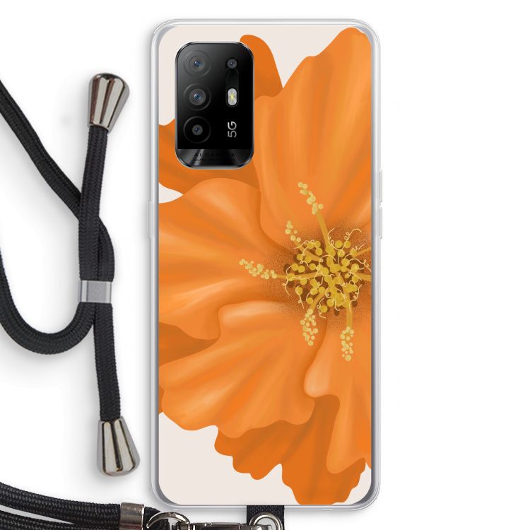 Orange Ellila flower: Oppo A94 5G Transparant Hoesje met koord
