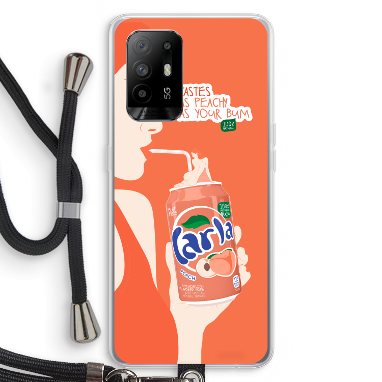 Peach please!: Oppo A94 5G Transparant Hoesje met koord