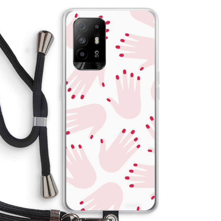 Hands pink: Oppo A94 5G Transparant Hoesje met koord