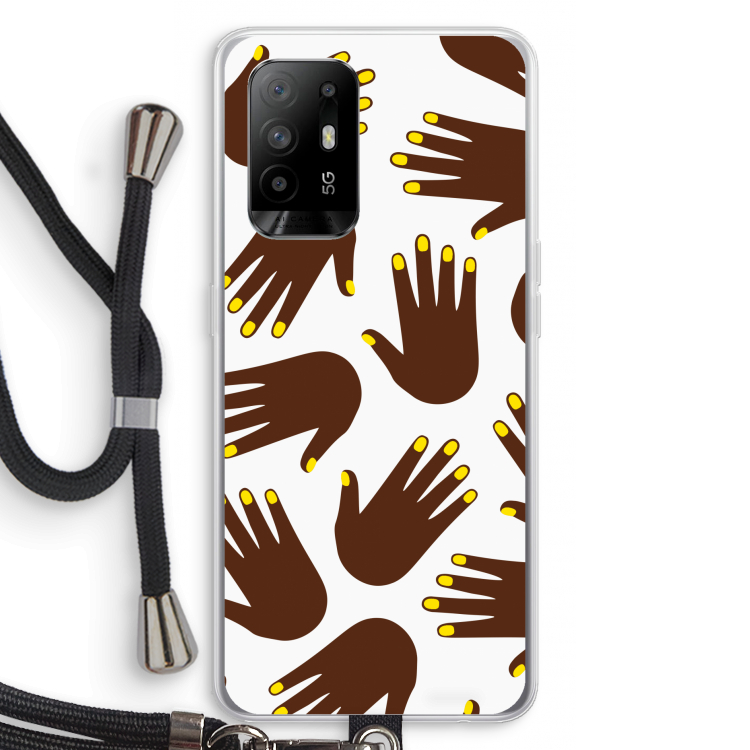 Hands dark: Oppo A94 5G Transparant Hoesje met koord
