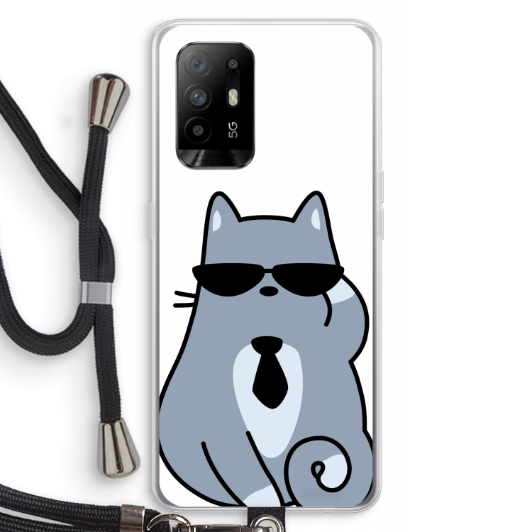 Cool cat: Oppo A94 5G Transparant Hoesje met koord