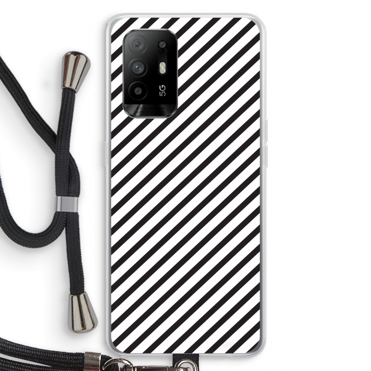 Strepen zwart-wit: Oppo A94 5G Transparant Hoesje met koord