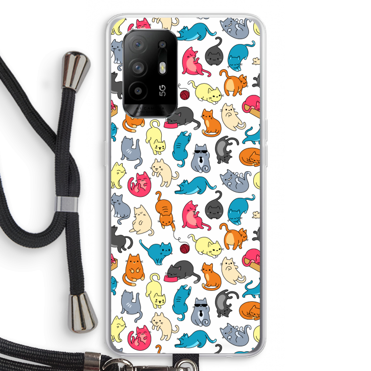 Kleurrijke katten: Oppo A94 5G Transparant Hoesje met koord