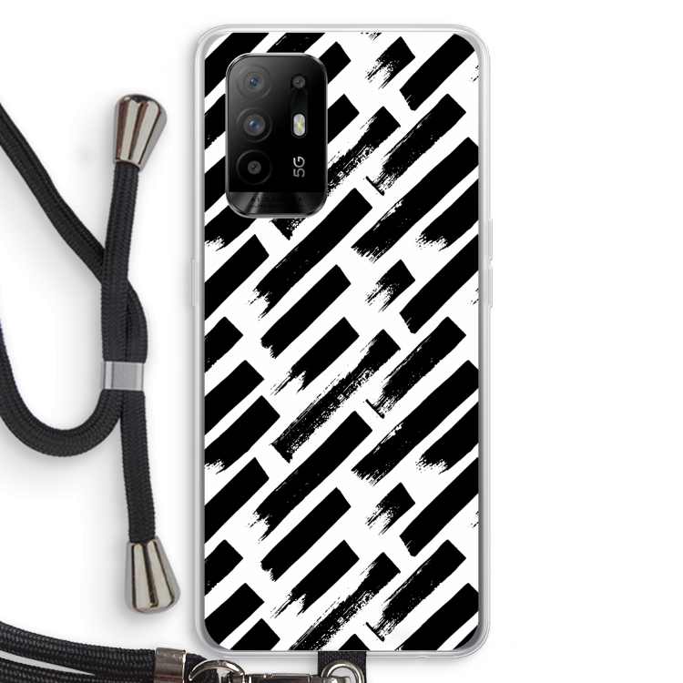 Zwarte vegen: Oppo A94 5G Transparant Hoesje met koord