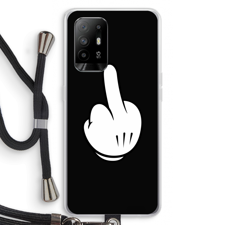 Middle finger black: Oppo A94 5G Transparant Hoesje met koord