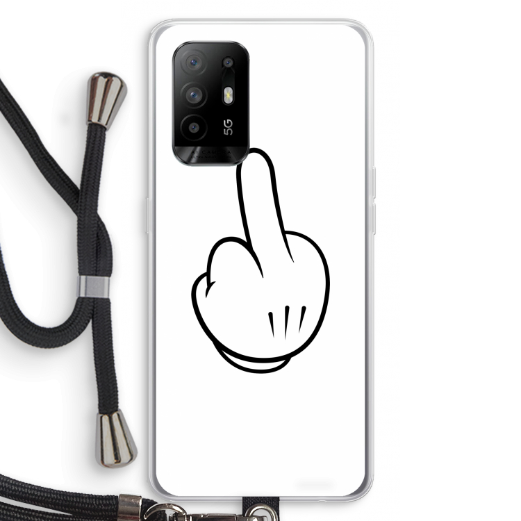 Middle finger white: Oppo A94 5G Transparant Hoesje met koord