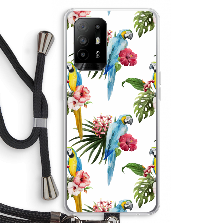 Kleurrijke papegaaien: Oppo A94 5G Transparant Hoesje met koord