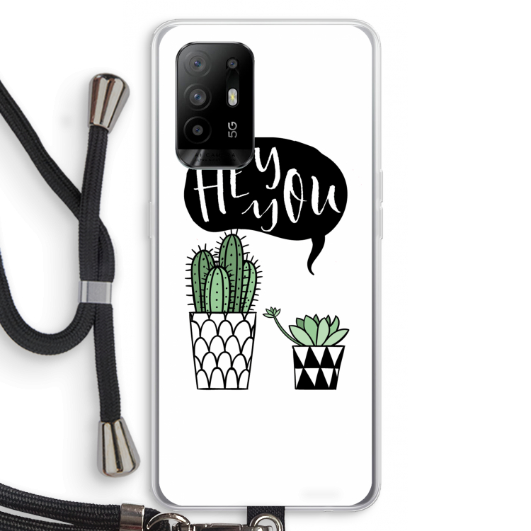 Hey you cactus: Oppo A94 5G Transparant Hoesje met koord