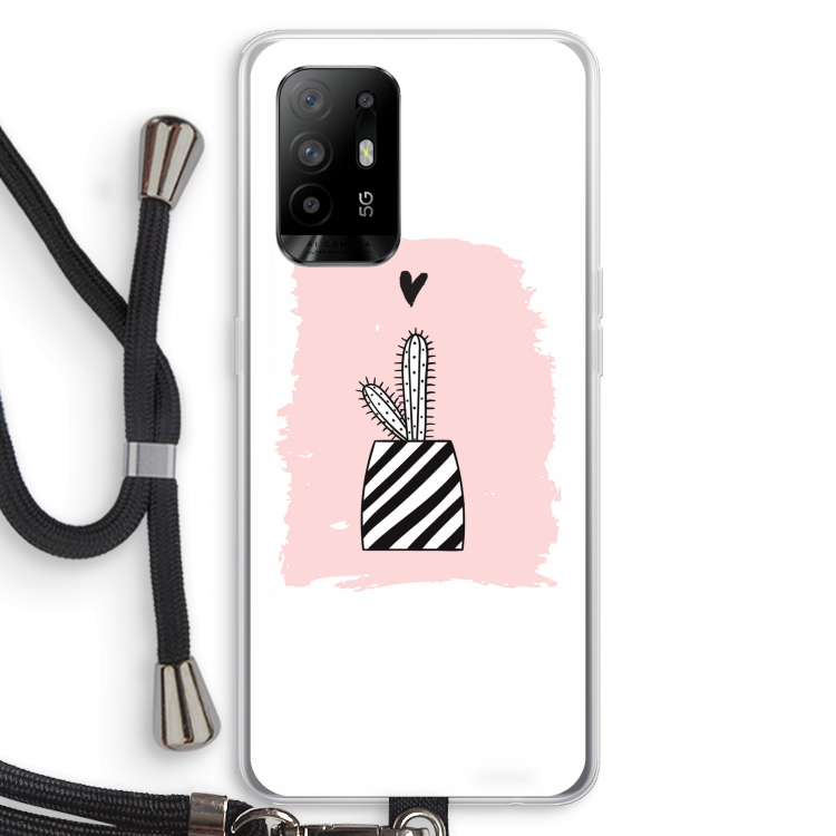 Zwart-wit cactus: Oppo A94 5G Transparant Hoesje met koord