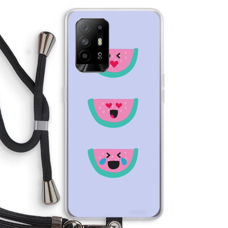 Smiley watermeloen: Oppo A94 5G Transparant Hoesje met koord
