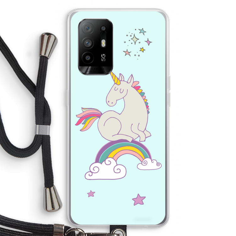 Regenboog eenhoorn: Oppo A94 5G Transparant Hoesje met koord