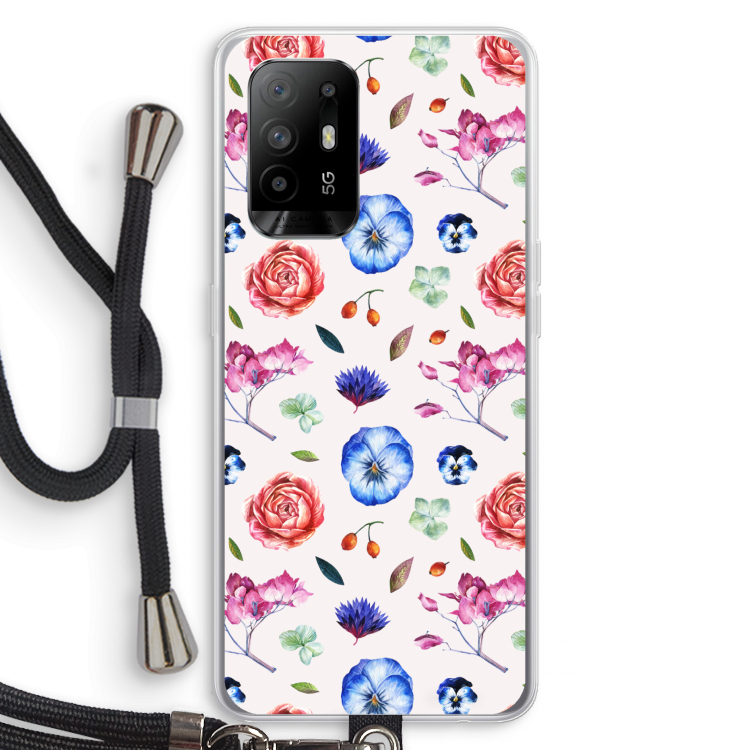 Bloemetjes: Oppo A94 5G Transparant Hoesje met koord