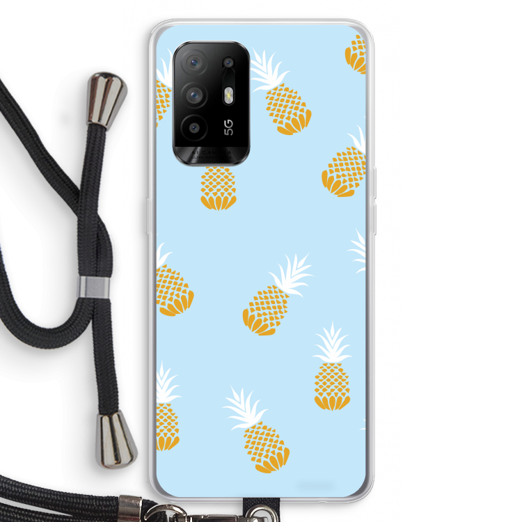 Ananasjes: Oppo A94 5G Transparant Hoesje met koord