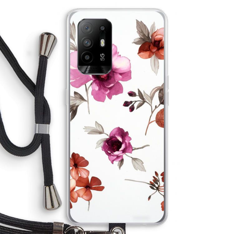 Geschilderde bloemen: Oppo A94 5G Transparant Hoesje met koord