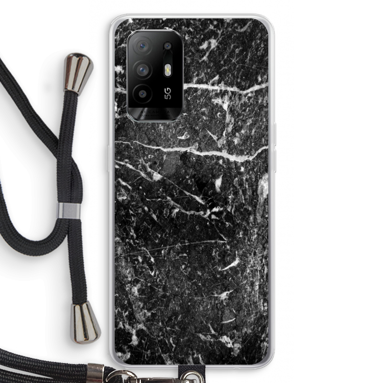 Zwart marmer: Oppo A94 5G Transparant Hoesje met koord