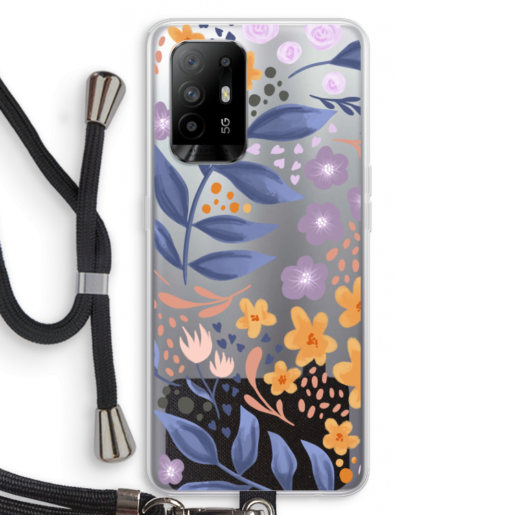 Flowers with blue leaves: Oppo A94 5G Transparant Hoesje met koord