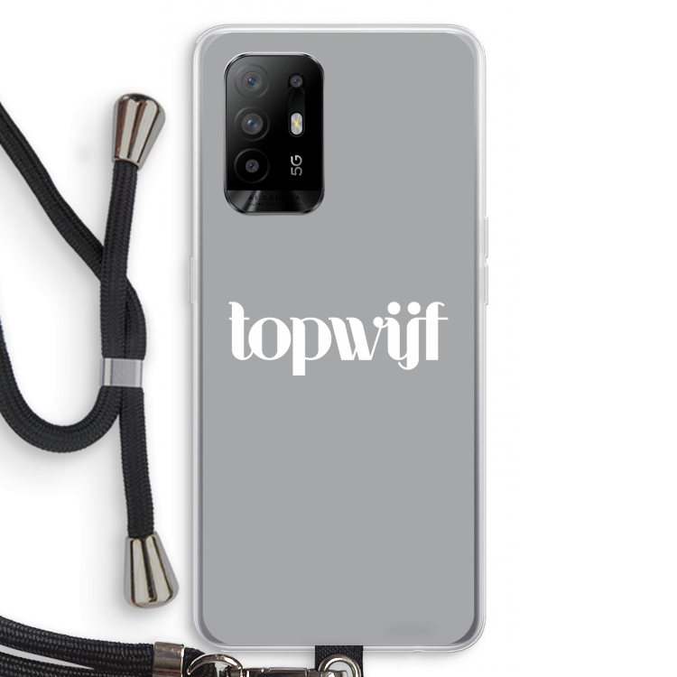 Topwijf Grijs Wit: Oppo A94 5G Transparant Hoesje met koord