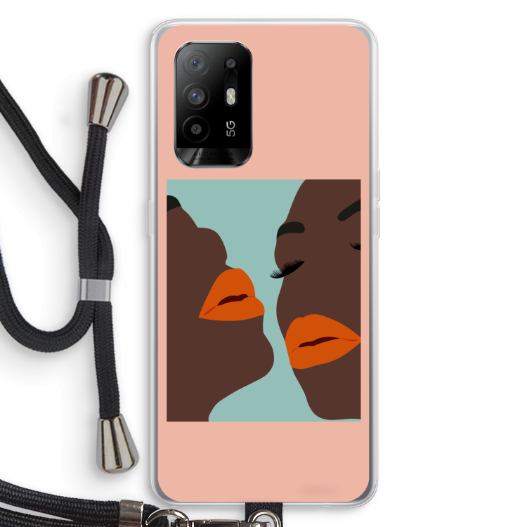 Orange lips: Oppo A94 5G Transparant Hoesje met koord